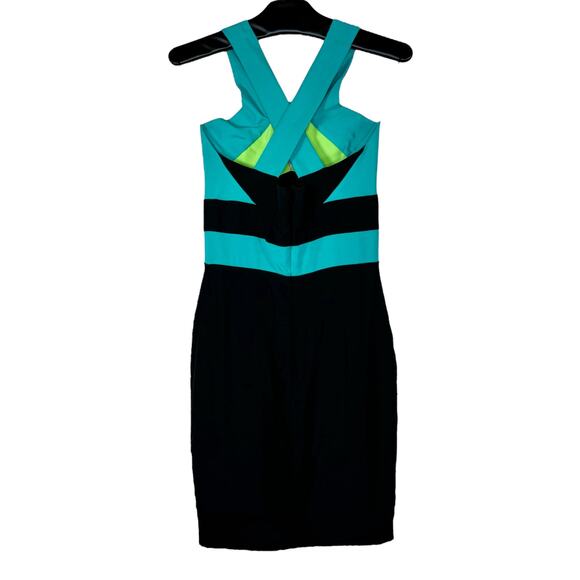 Marian Bianca Nero Silk Colorblock Bodycon Mini Dress Small NWOT - Picture 2 of 9